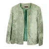 Stovaria Women's Emerald Green Velvet Open Front Jacket - Gold Embroidered Handmade Statement Blazer In Green
