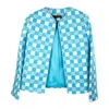 Stovaria Women's Gold / Blue / White Blue Check Cotton Jacket With Gold Zari Embroidery - Open Front Statemen In Blue