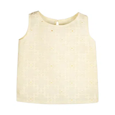 Stovaria Women's Gold / White Textured Sleeveless Top In Pure Cotton With Gold Accents In Neutral