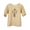 Stovaria Women's Golden Bloom Pure Cotton Top With Gold Zari Embroidery In Multi
