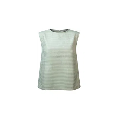 Stovaria Women's Green Pure Silk Textured Structured Sleeveless Top In Gray
