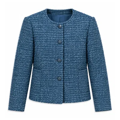 Stovaria Women's Handwoven Textured Wool Winter Jacket In Blue