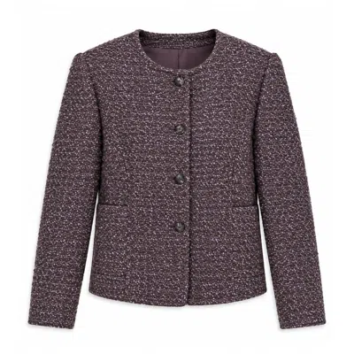 Stovaria Women's Handwoven Textured Wool Winter Jacket In Muted Burgundy In Red