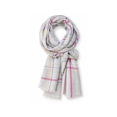 Stovaria Women's Ivory Check Cashmere Scarf In White