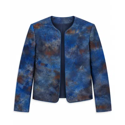 Stovaria Women's Midnight Blue Pure Silk Statement Jacket