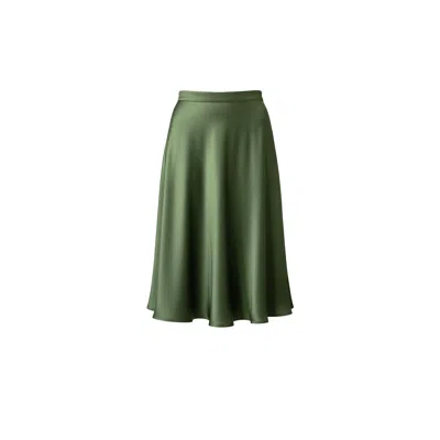 Stovaria Women's Moss Green Vegan Bamboo Silk Knee Length A Line Skirt