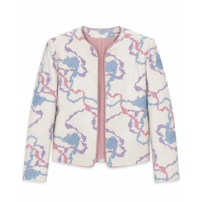 Stovaria Women's Neutrals Pastel Embroidered Pure Linen Statement Jacket In Multi