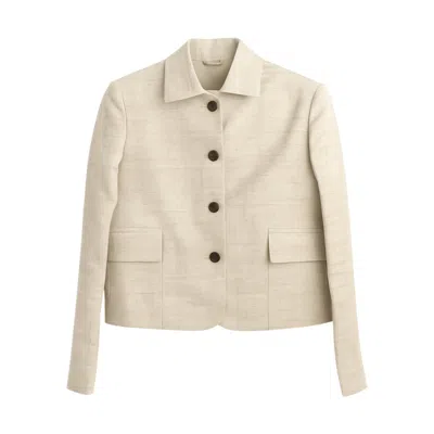 Stovaria Women's Neutrals / White Elegant Cropped Jacket With Flap Pockets - Light Weight Coat - Crop Blazer 