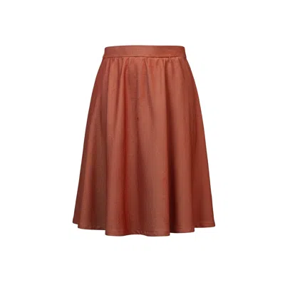 Stovaria Women's Orange Handwoven Denim A Line Skirt With Natural Dye Terracotta