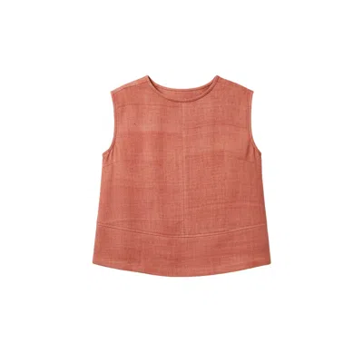 Stovaria Women's Orange Handwoven Terracotta Denim Structured Sleeveless Top In Multi