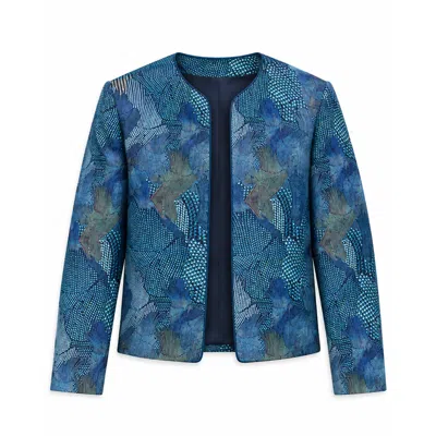 Stovaria Women's Peacock Blue Pure Silk Statement Jacket