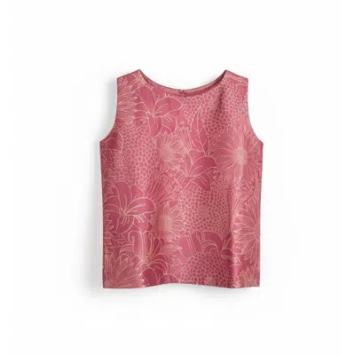 Stovaria Women's Pink Floral Sleeveless Top In Pure Tussar Silk With Soft Lining