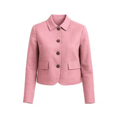 Stovaria Women's Pink Handwoven Merino Wool Cropped Jacket - Rose Petal Dyed - Wool Overshirt