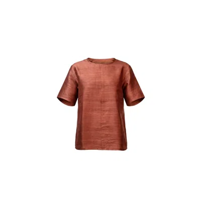 Stovaria Women's Pure Silk Mocha Brown Half Sleeve Blouse