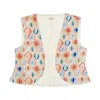 Stovaria Women's White Artful Teardrop Cotton-linen Vest – Statement Waistcoat In Multi