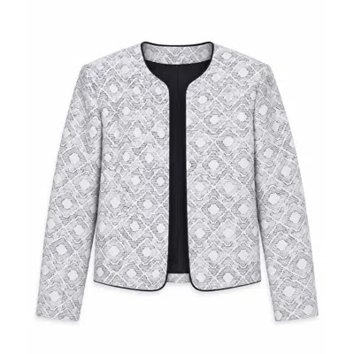 Stovaria Women's White Ivory Embroidered Pure Linen Statement Jacket In Gray
