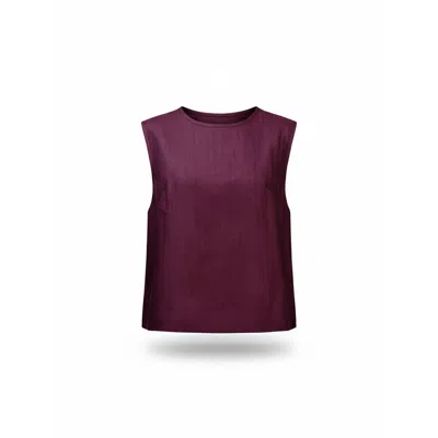Stovaria Women's Wine Red Handwoven Cotton Silk Structured Sleeveless Top In Burgundy