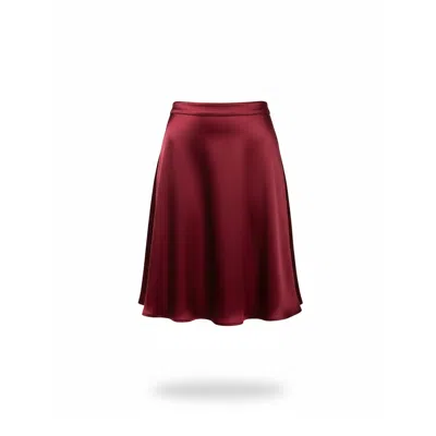 Stovaria Women's Wine Red Vegan Bamboo Silk Knee Length A Line Skirt
