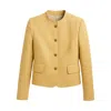 Stovaria Women's Yellow Handwoven Merino Wool Cropped Jacket - Sustainable Artisan Coat - Wool Overshirt In Yellow