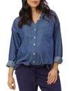STOWAWAY COLLECTION WOMENS CHAMBRAY MATERNITY BUTTON-DOWN TOP