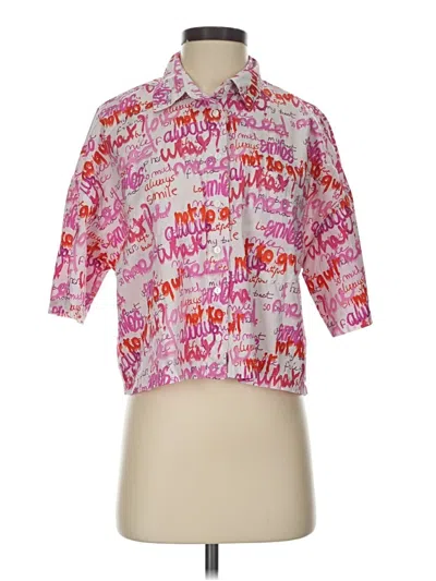 Pre-owned Stradivarius 3/4 Sleeve Button Down Shirt In Pink