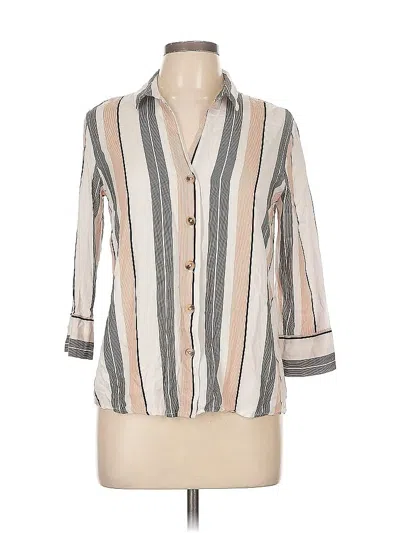 Pre-owned Stradivarius 3/4 Sleeve Button Down Shirt In White