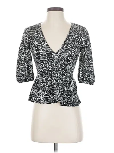 Pre-owned Stradivarius 3/4 Sleeve Top Black Plunge Neckline Tops