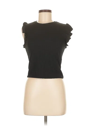 Pre-owned Stradivarius Short Sleeve Top Black Ruffles Neckline Tops