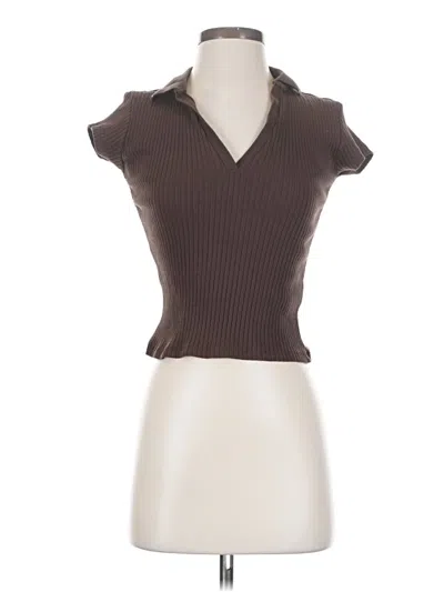 Pre-owned Stradivarius Short Sleeve Top Brown Cowl Neck Tops