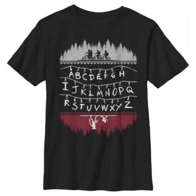 Stranger Things Kids' Boy's  Christmas Light Message  Graphic T-shirt In Black
