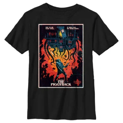 Stranger Things Kids' Boy's  Retro Piggyback Poster  Graphic T-shirt In Black