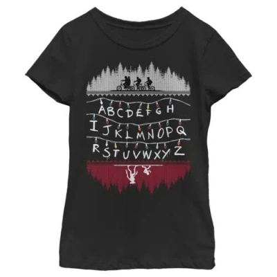 Stranger Things Kids' Girl's  Christmas Light Message  Graphic T-shirt In Black