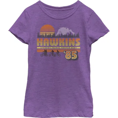 Stranger Things Kids' Girl's  Retro Hawkins Bikers  Graphic T-shirt In Purple
