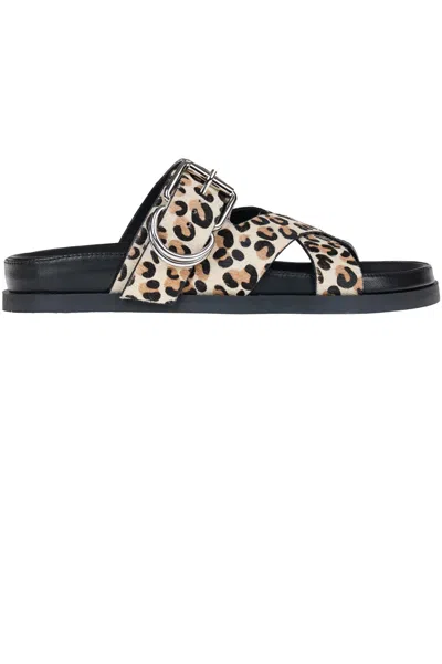 Strategia Animal Print Haircalf Slides In Blue