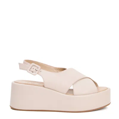Strategia Beige Leather Crossover Wedges With Platform Sole In Neutrals