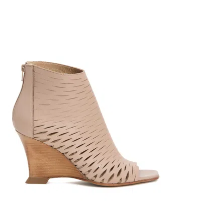 Strategia Beige Perforated Leather Open-toe Wedge Ankle Boots In Neutrals