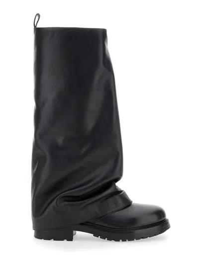 Strategia Black Leather Folded Boots