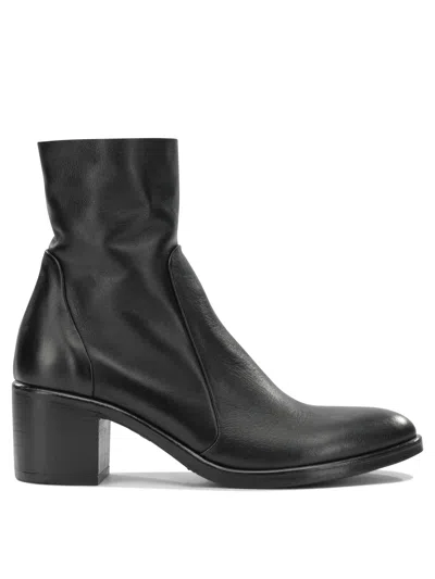 Strategia Black Leather Rubber Boots Ankle