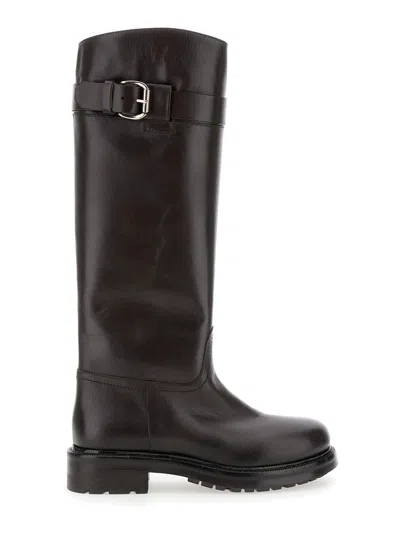 STRATEGIA BROWN KNEE-HIGH BOOTS WITH BUCKLE IN LEATHER WOMAN