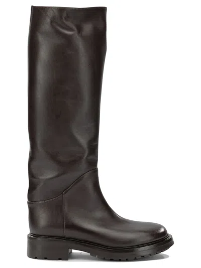 Strategia Brown Leather Rubber Boots Ankle In Black