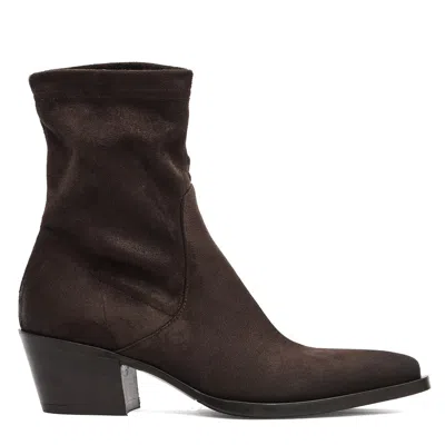 Strategia Brown Suede Ankle Boots With Pointed Toe And Mid-height Heel