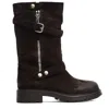 Strategia Dark Brown Suede Biker Ankle Boots With Zipper And Buckle Accents In Brown