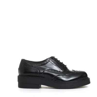 Strategia Lace-up Shoe With Perforated Detailing And Rubber Sole In Black