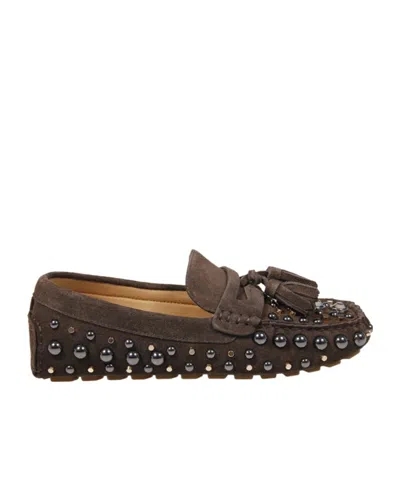 Strategia R51 Studded Tassel Flat Shoes In Brown