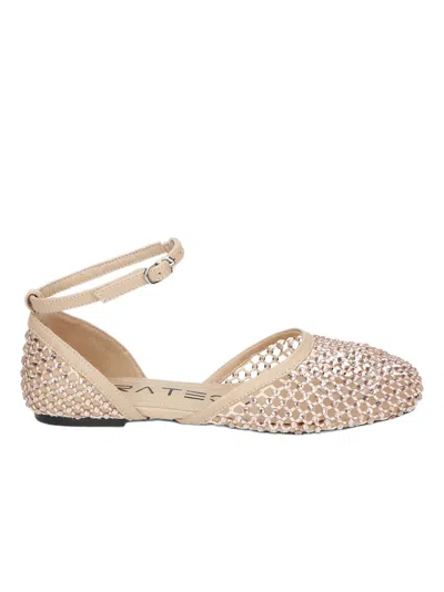 Strategia Rhinestone-embellished Mesh Ballerina Sandals With Leather Sole In Neutral
