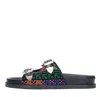 Strategia Embroidered Fabric Slides In Verde Blu E Verdi