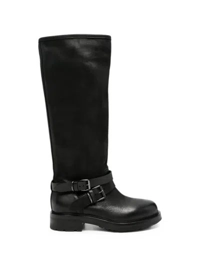 Strategia Shoes Buckle-strap Knee-high Boots In 블랙