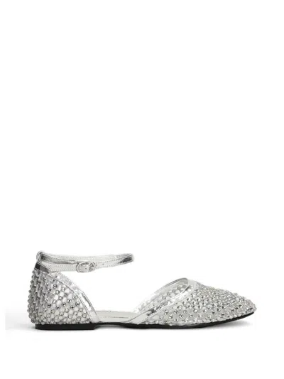 Strategia Shoes Crystal-embellished Leather Ballet Flats In Silver