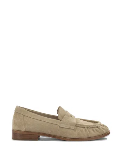 Strategia Shoes Georgie Ruched Suede Loafers In Nude