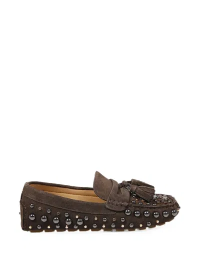 Strategia Shoes Mykonos Stud-embellished Loafers In Brown
